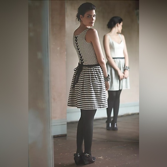 Corey Lynn Calter Corset Dress Size 6 US Ivory  Black‎ Lace Up Anthropologie - Picture 7 of 16